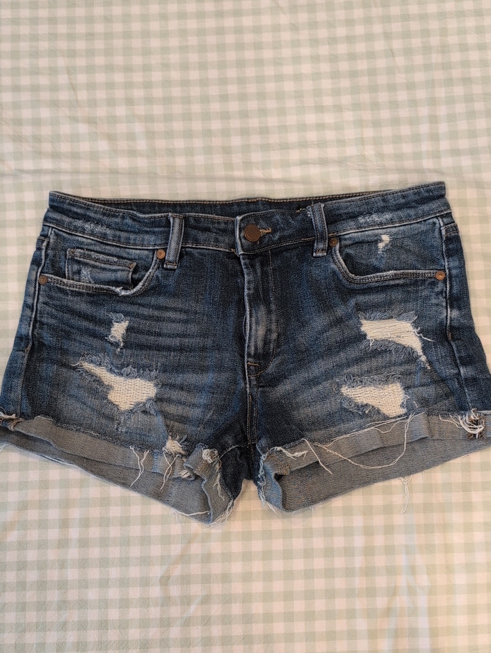 Blank NYC Dark Blue Distressed Denim Shorts